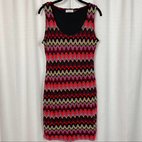 Calvin Klein Black&Red Zig Zag Print Sweater Dress Sz.10 - Picture 3 of 14